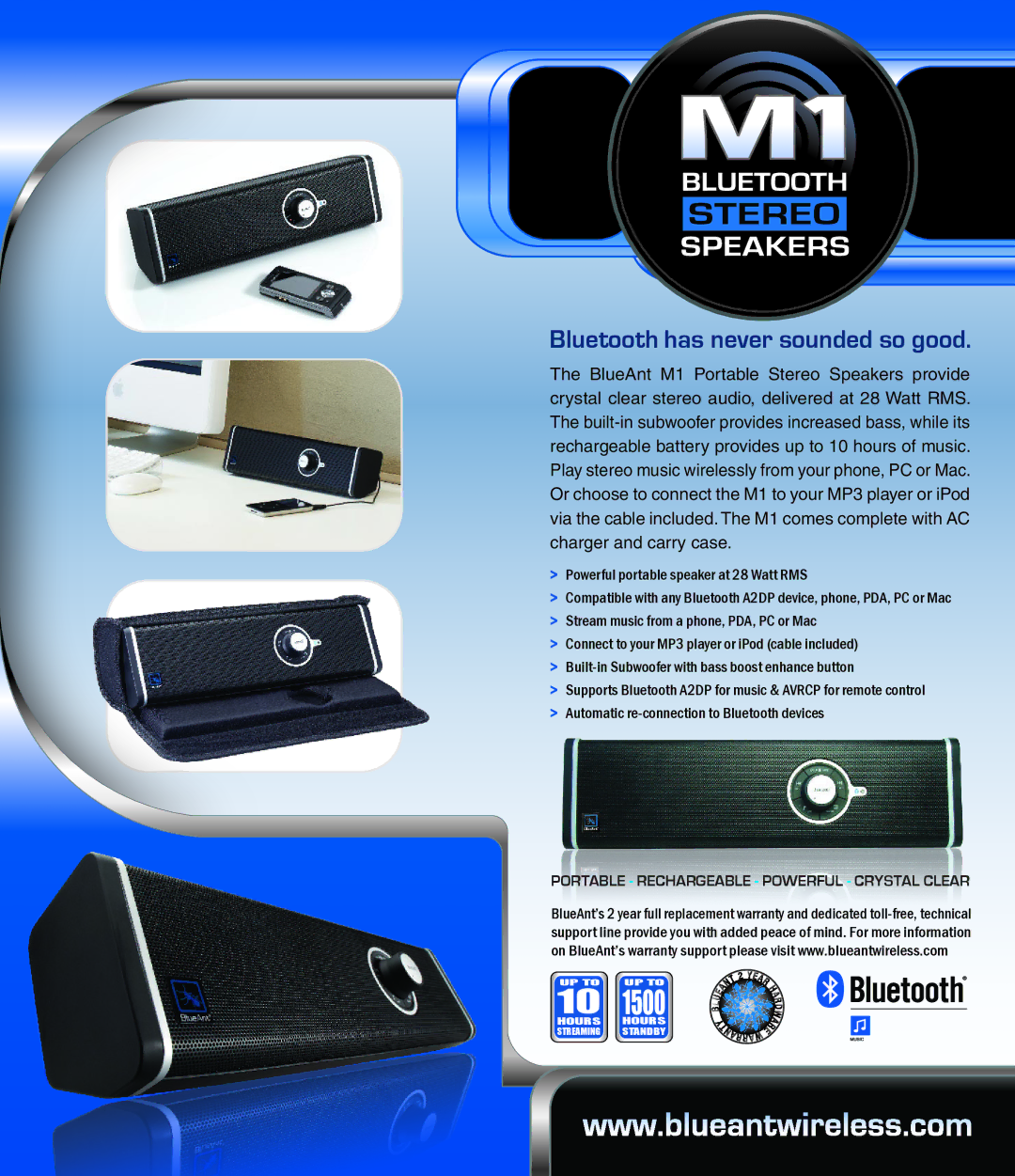 BlueAnt Wireless M1 specifications Bluetooth has never sounded so good 