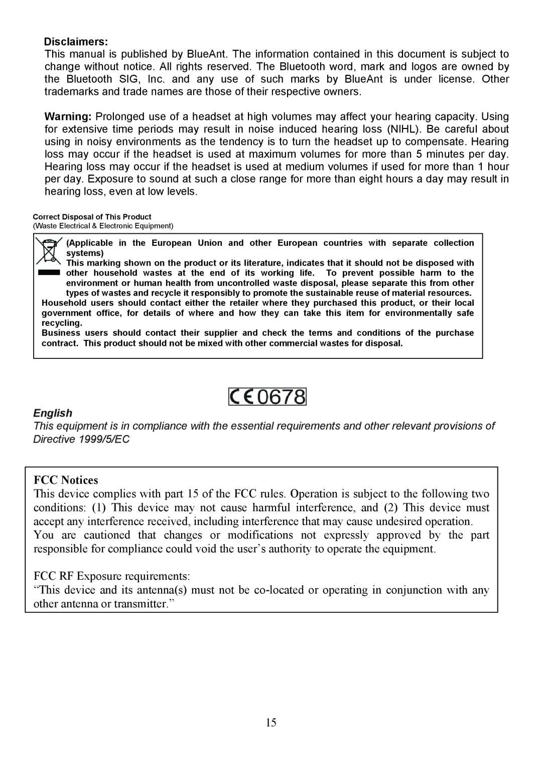 BlueAnt Wireless none manual FCC Notices 