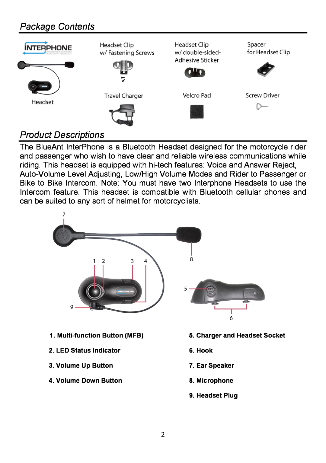 BlueAnt Wireless none manual Package Contents Product Descriptions 