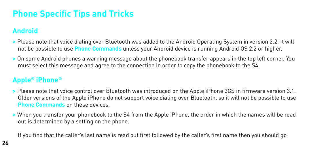 BlueAnt Wireless S4 manual Phone Speciﬁc Tips and Tricks, Apple iPhone 