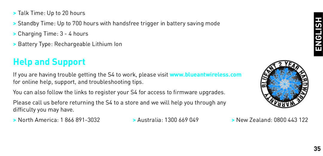 BlueAnt Wireless S4 manual Help and Support 