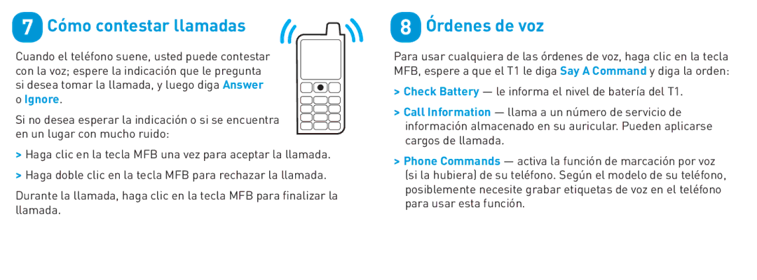 BlueAnt Wireless T1 quick start Cómo contestar llamadas, Órdenes de voz 