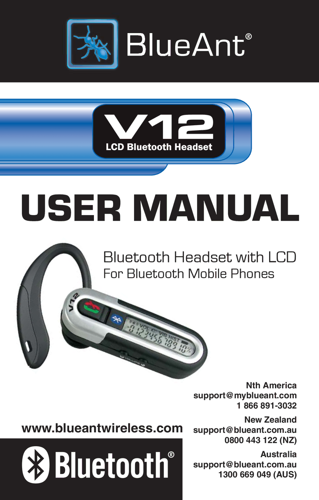 BlueAnt Wireless V12 user manual Bluetooth Headset with LCD 