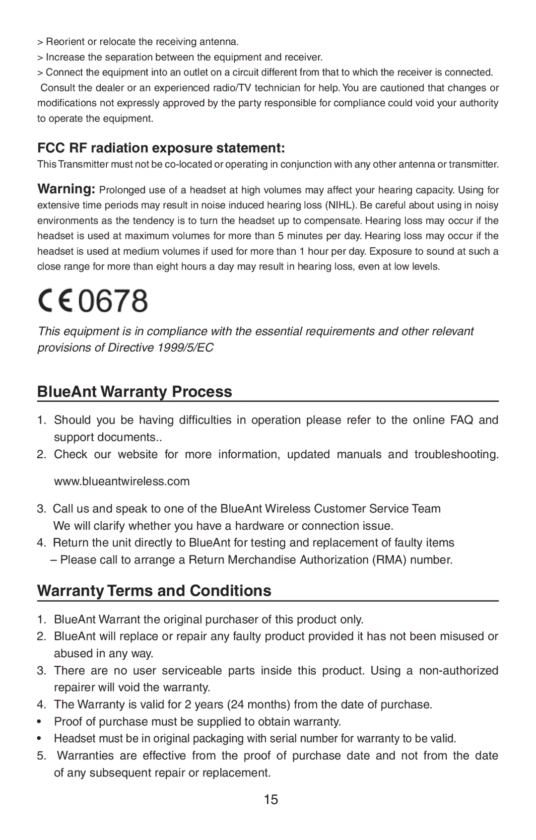 BlueAnt Wireless V12 user manual BlueAnt Warranty Process, Warranty Terms and Conditions 