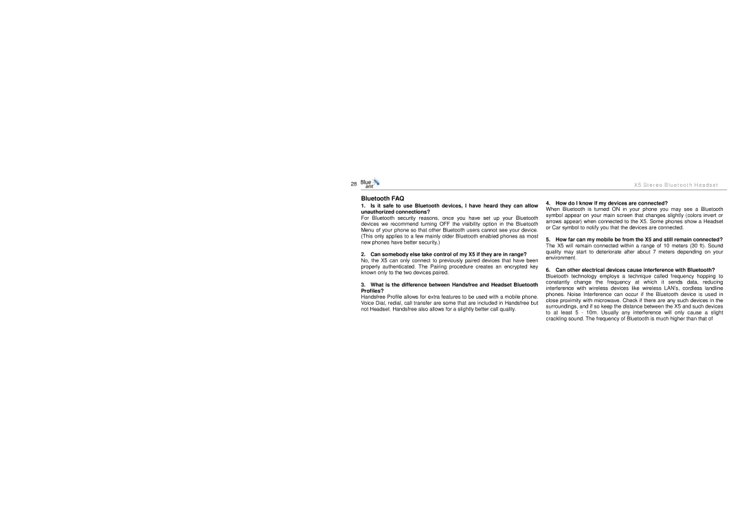BlueAnt Wireless X5 manual Bluetooth FAQ, How do I know if my devices are connected? 