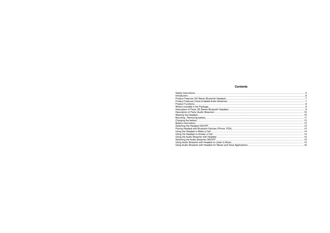 BlueAnt Wireless X5 manual Contents 