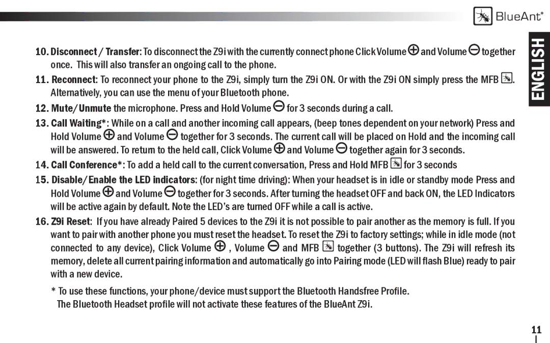 BlueAnt Wireless Z9i user manual English 