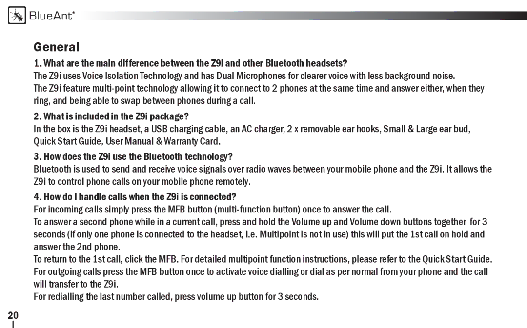 BlueAnt Wireless Z9i user manual General 