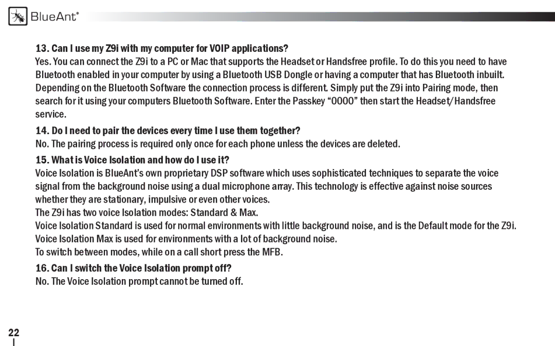 BlueAnt Wireless Z9i user manual BlueAnt 