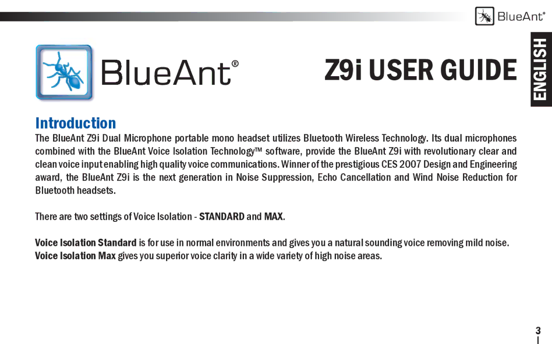 BlueAnt Wireless user manual Z9i User Guide, Introduction 