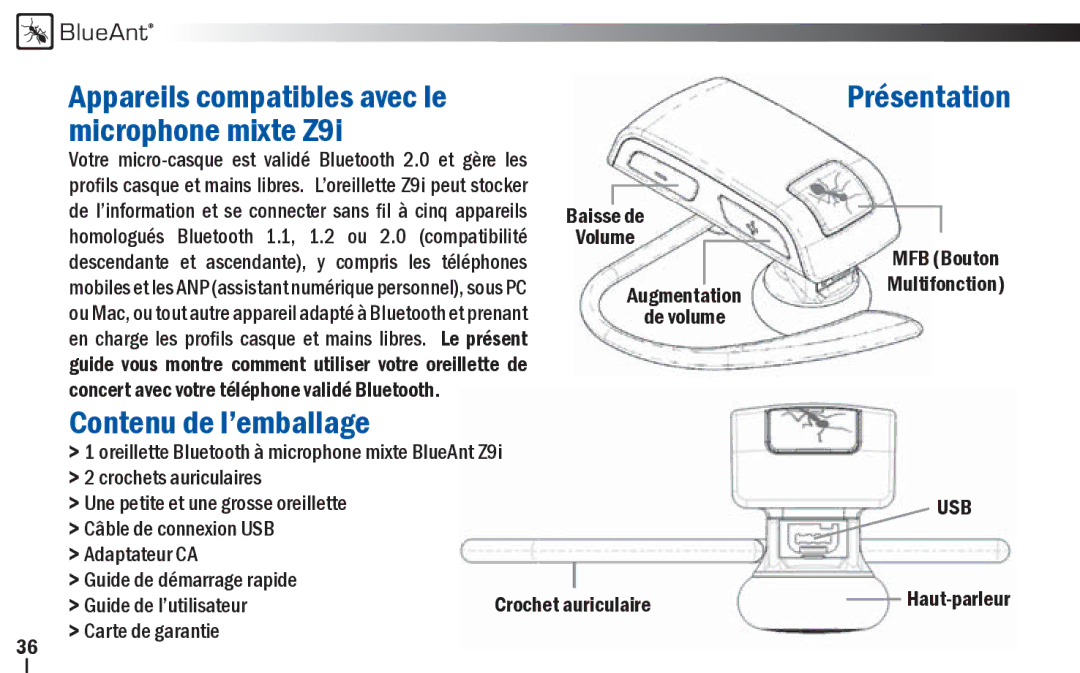 BlueAnt Wireless Z9i user manual Contenu de l’emballage 