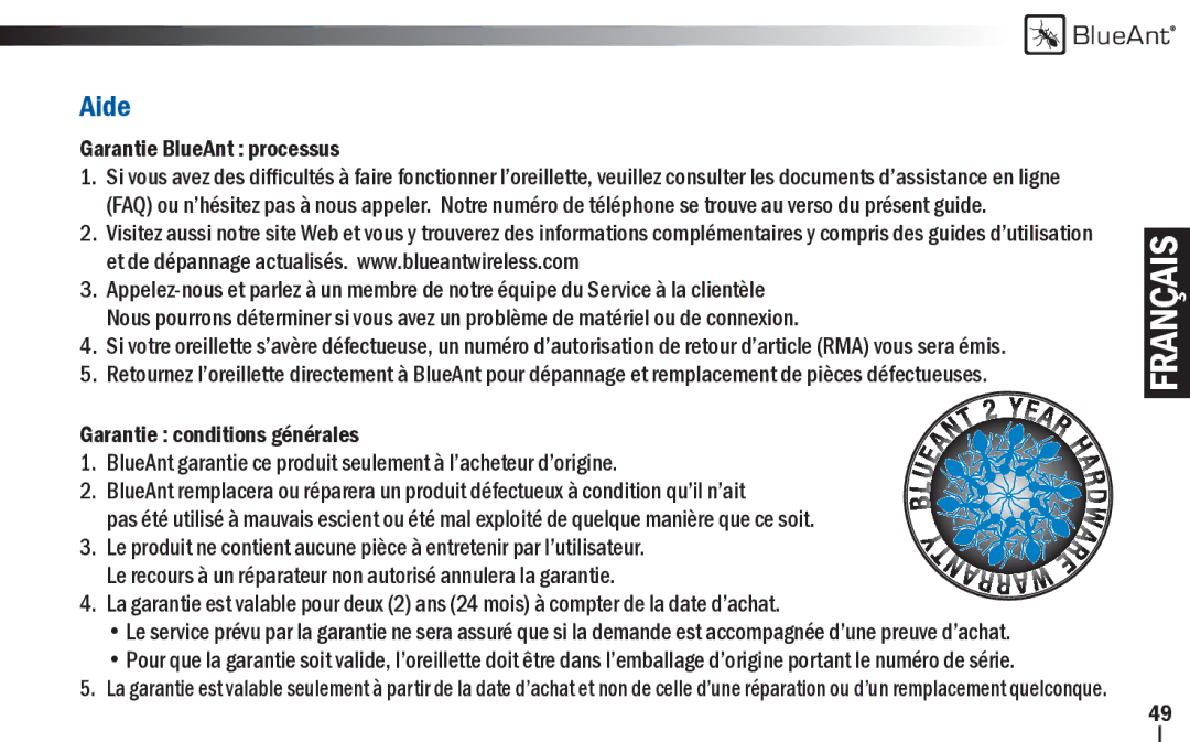 BlueAnt Wireless Z9i user manual Aide 