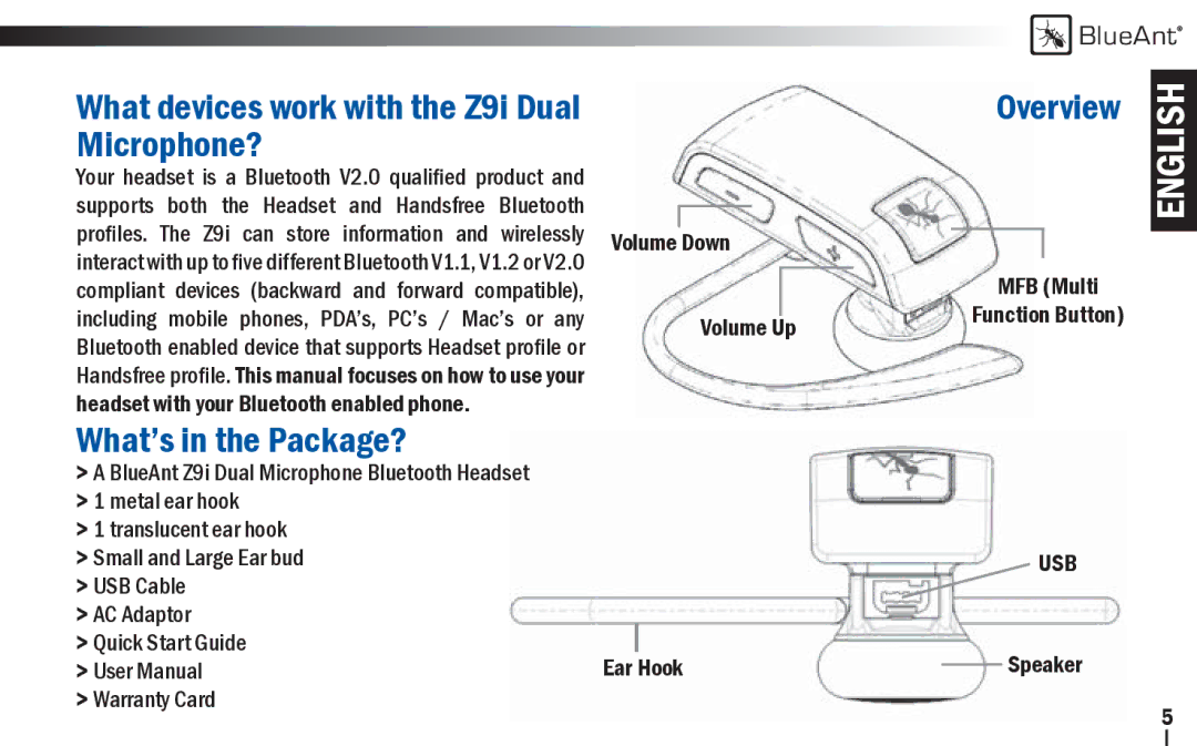 BlueAnt Wireless user manual What devices work with the Z9i Dual Microphone?, What’s in the Package?, Overview 