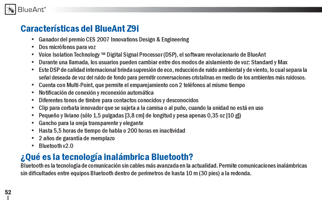 BlueAnt Wireless user manual Características del BlueAnt Z9i, ¿Qué es la tecnología inalámbrica Bluetooth? 