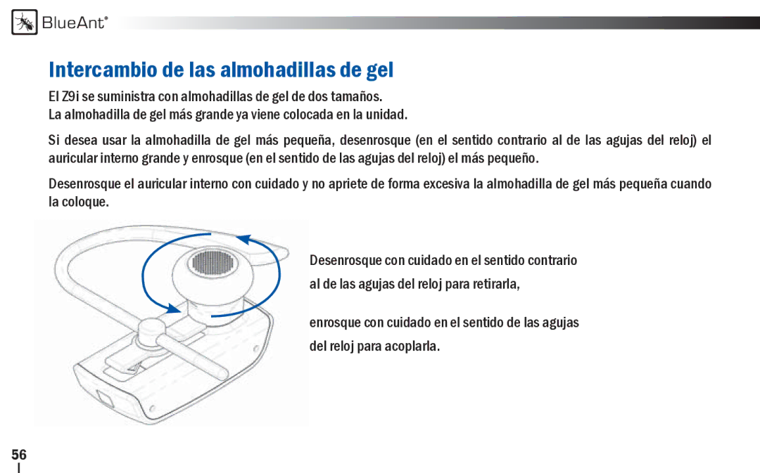 BlueAnt Wireless Z9i user manual Intercambio de las almohadillas de gel 