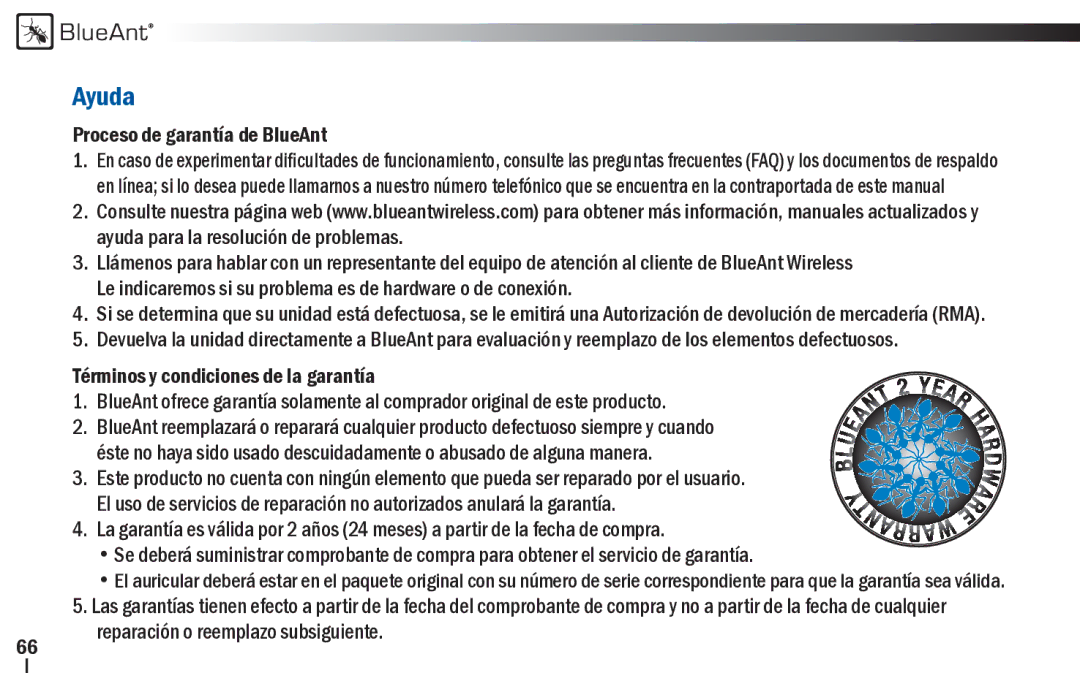 BlueAnt Wireless Z9i user manual Ayuda, Proceso de garantía de BlueAnt 