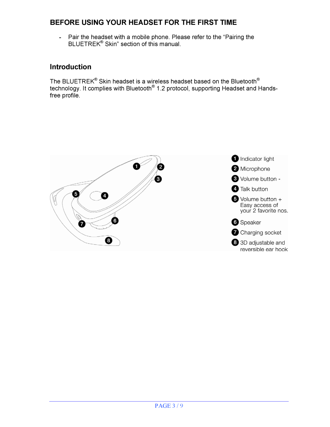 BlueTrek SKIN manual Before Using Your Headset for the First Time, Introduction 