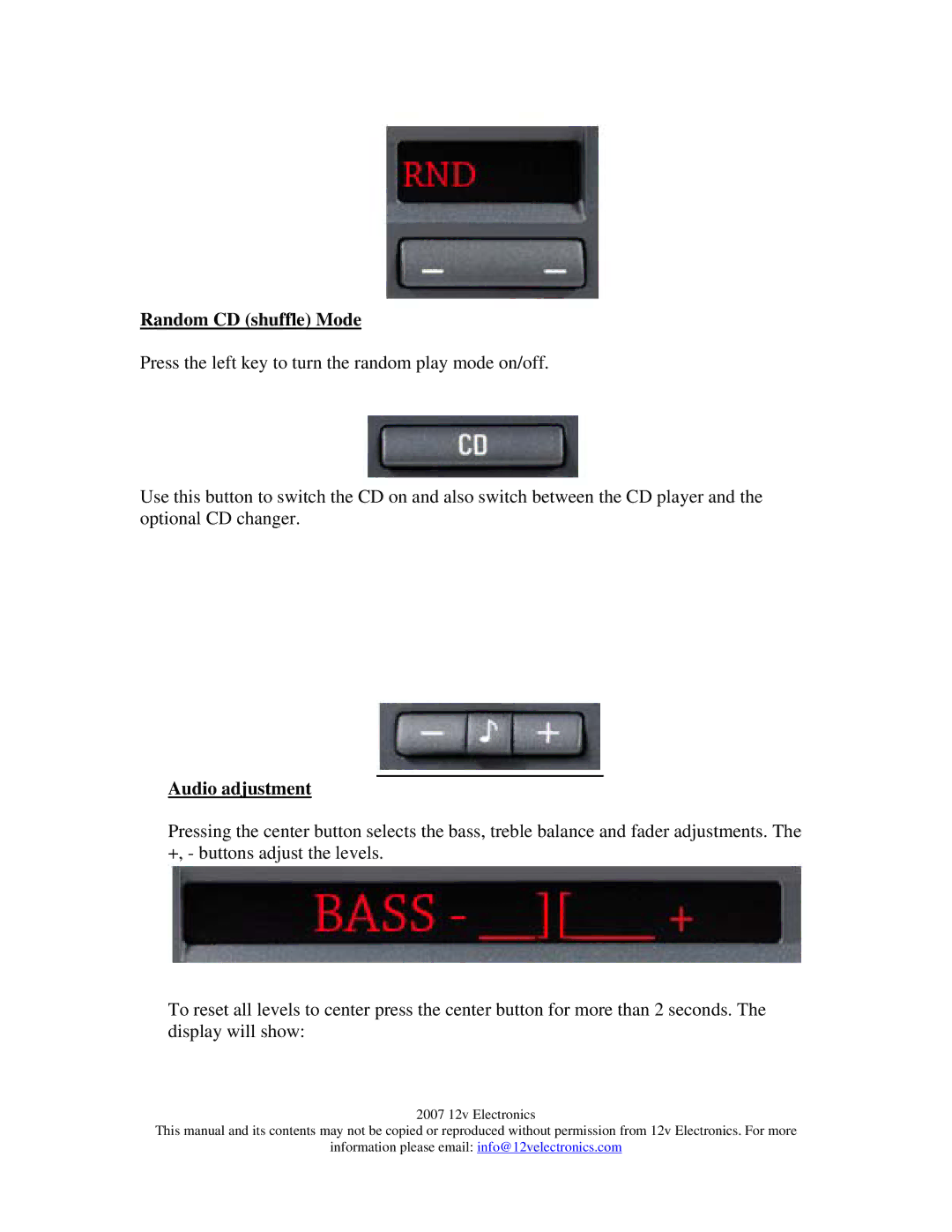 BMW CD43 user manual Random CD shuffle Mode, Audio adjustment 