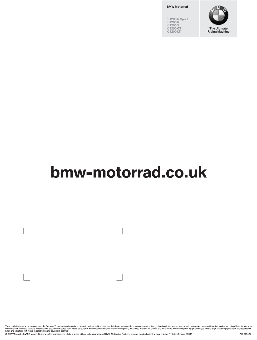 BMW K 1200 GT manual bmw-motorrad.co.uk, BMW Motorrad, K 1200 R Sport, K 1200 S, The Ultimate, K 1200 LT, Riding Machine 