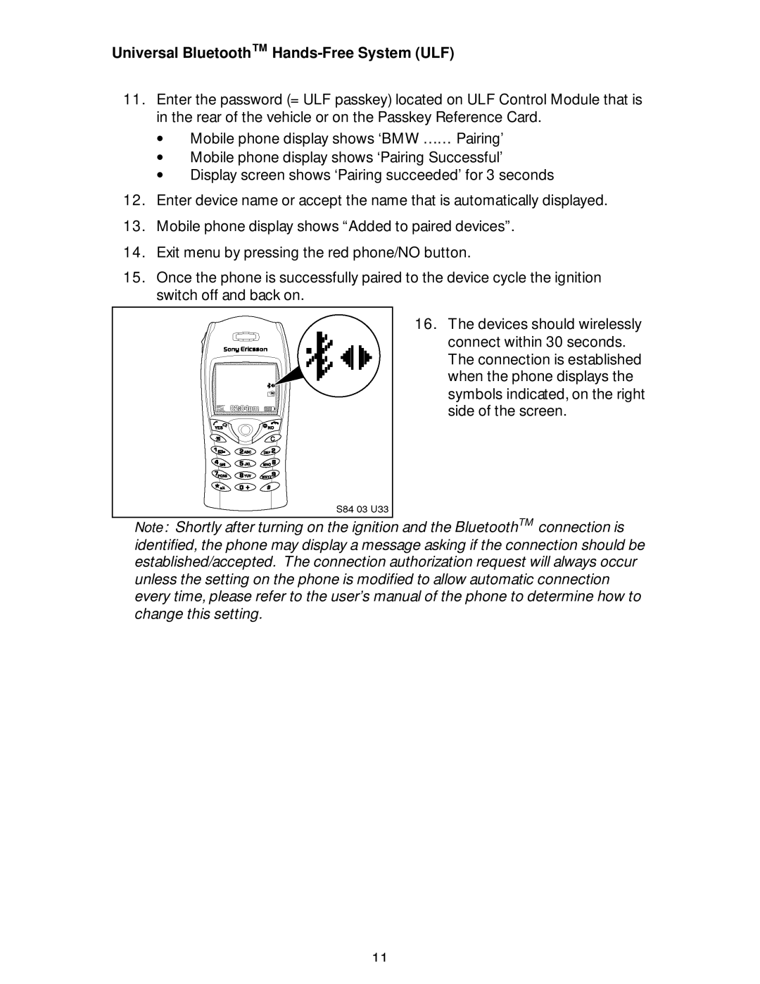 BMW S84 03 U86 owner manual Universal BluetoothTM Hands-Free System ULF 