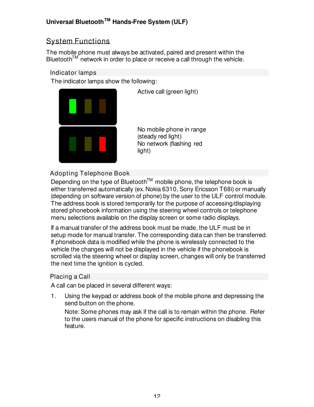 BMW S84 03 U86 owner manual System Functions, Indicator lamps, Adopting Telephone Book, Placing a Call 