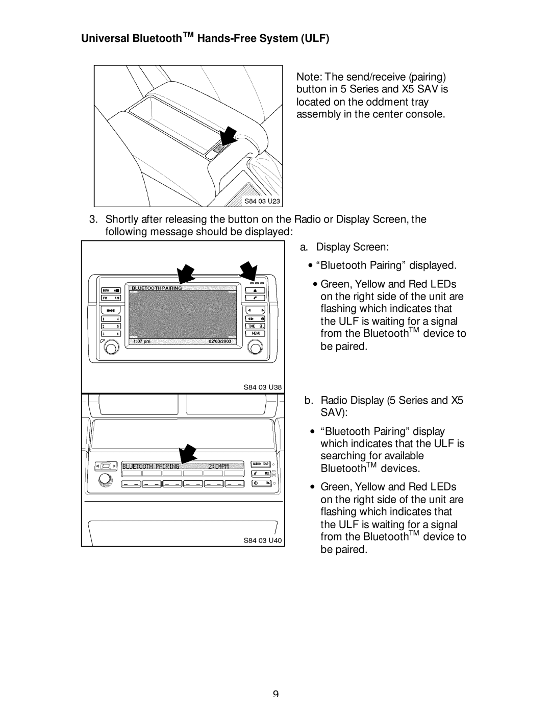 BMW S84 03 U86 owner manual Universal BluetoothTM Hands-Free System ULF 