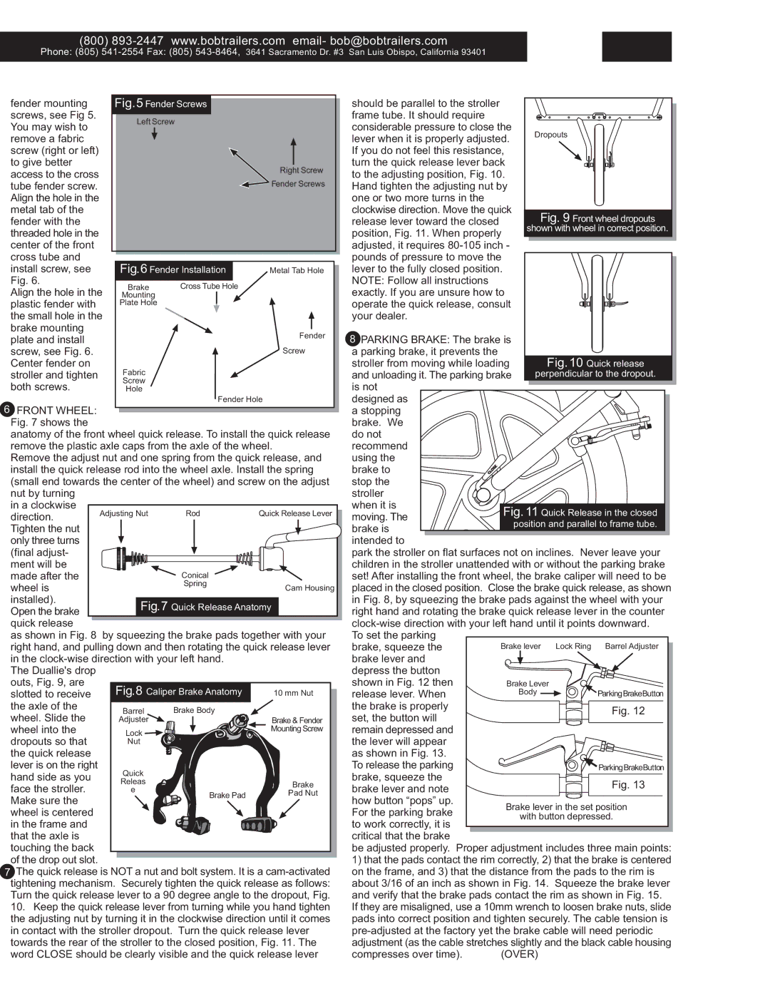 BOB Duallie operating instructions Over, Fender Screws 