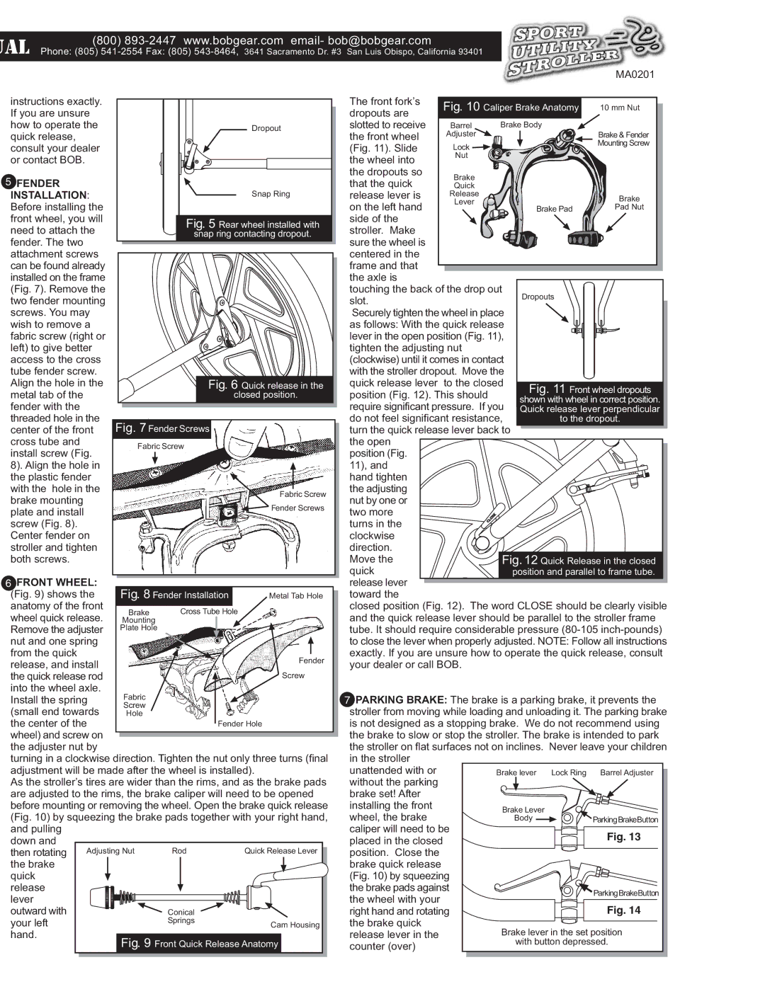 BOB MA0201 operating instructions Ual, Front Wheel 