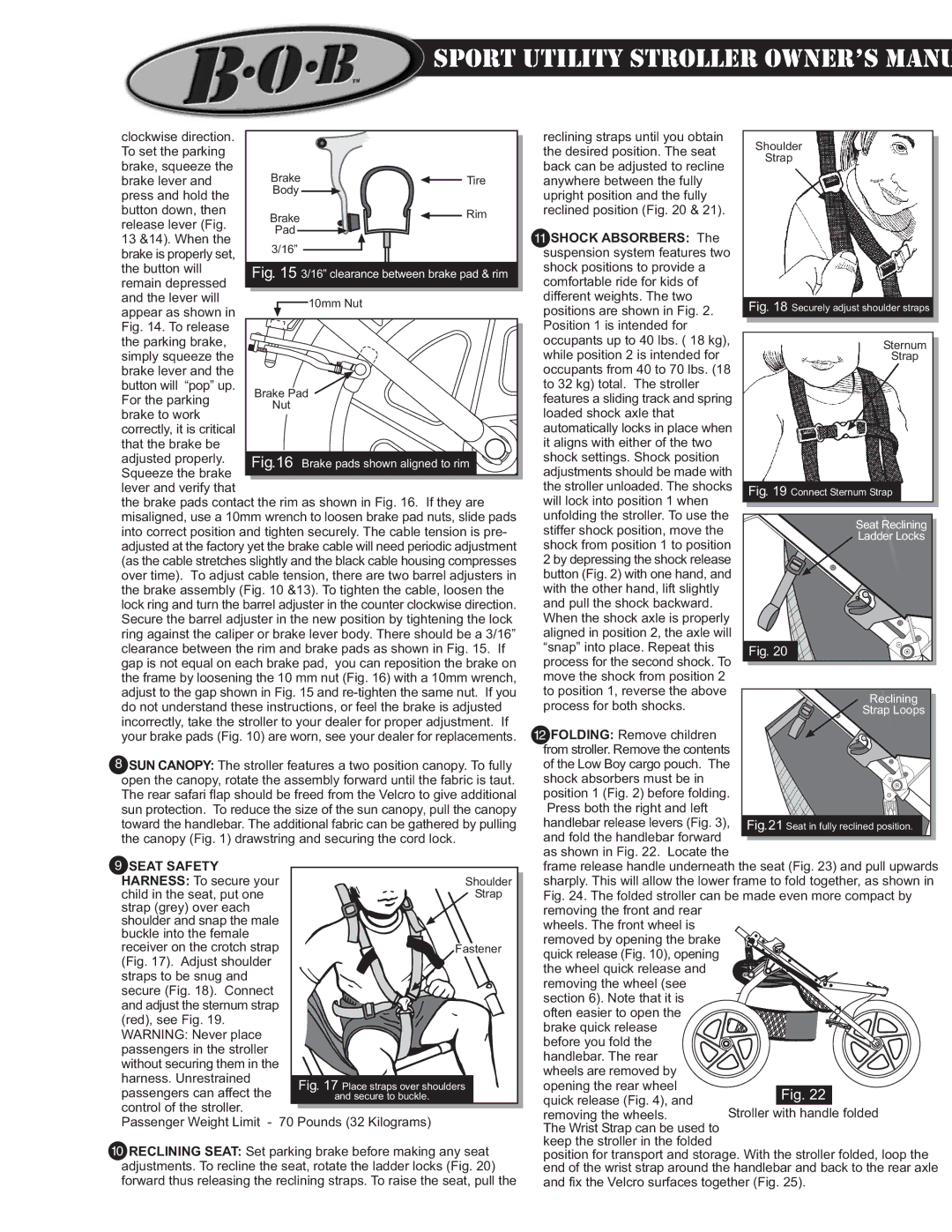 BOB MA0201 operating instructions Seat Safety, Shock Absorbers 