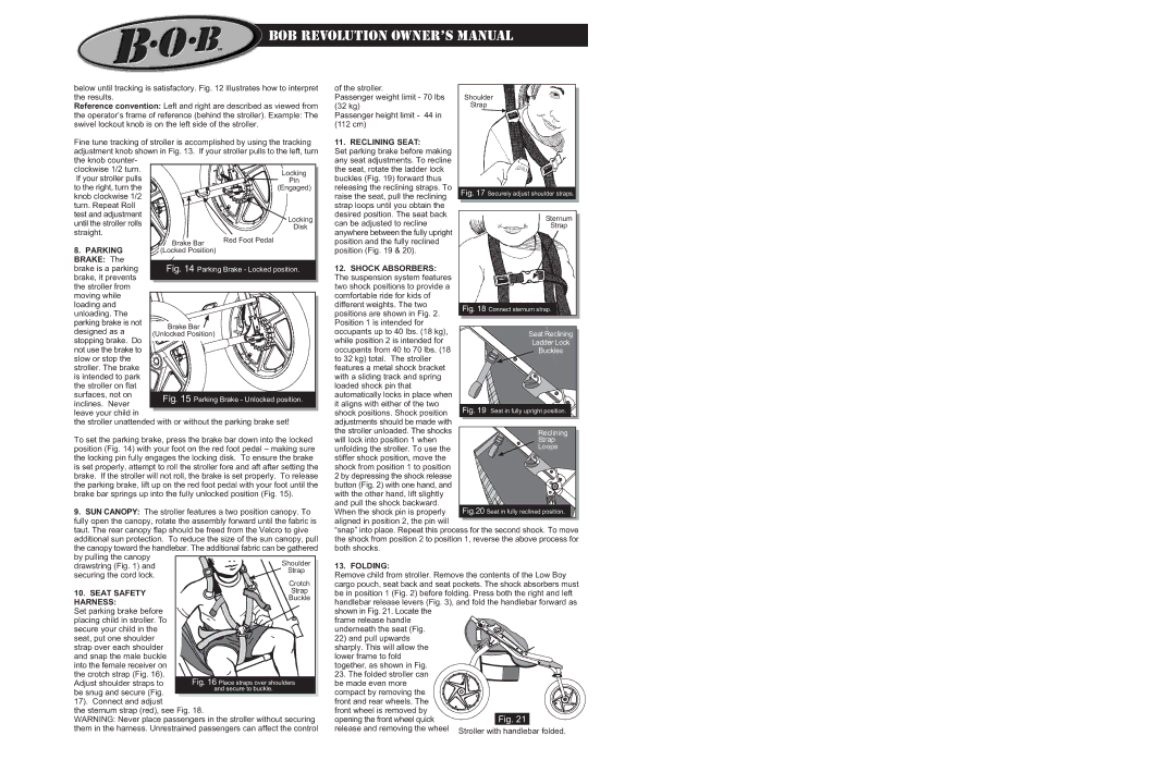 BOB MA0607 operating instructions Reclining Seat, Shock Absorbers, Folding 