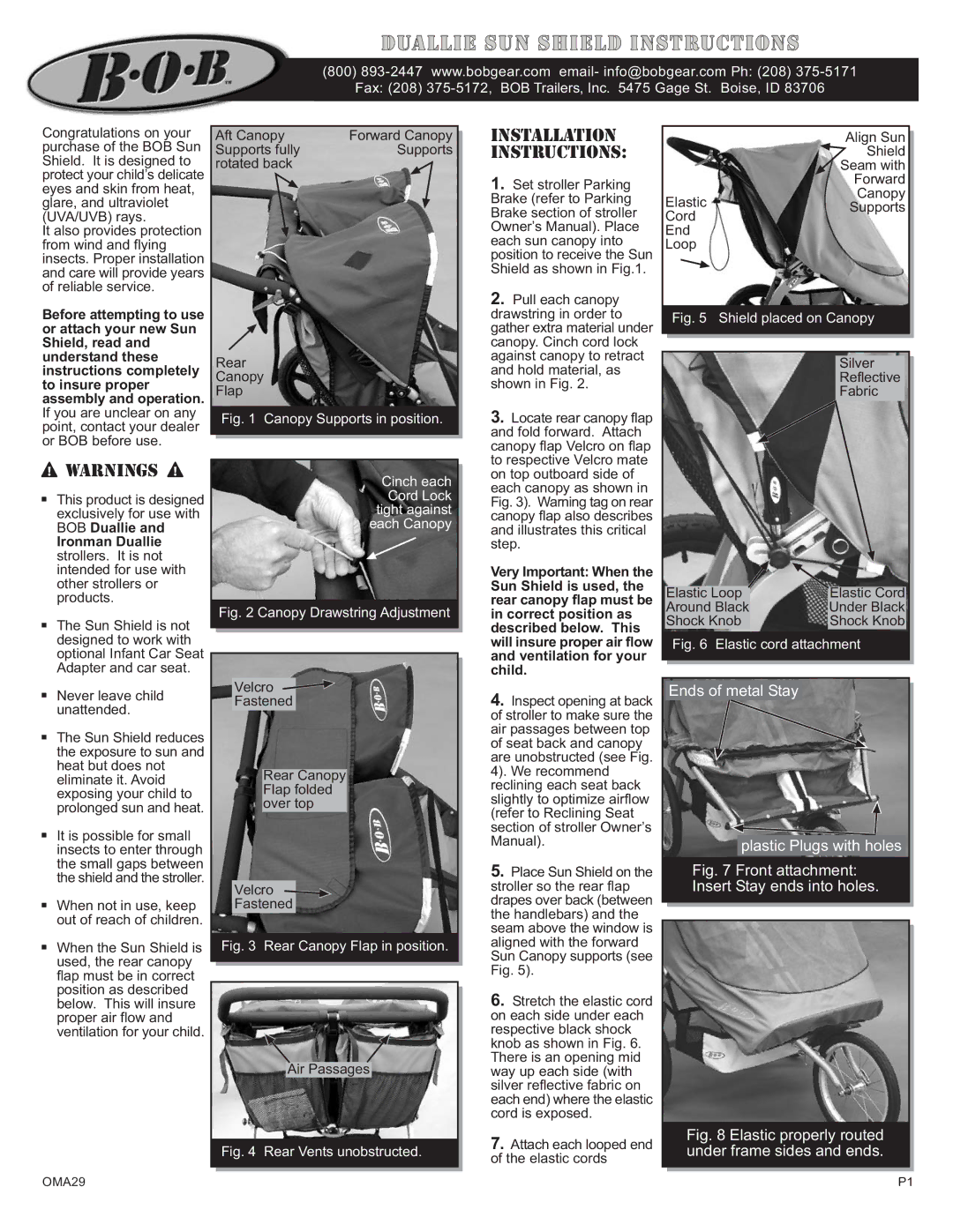 BOB OMA12A installation instructions Duallie sun shield instructions, Installation Instructions 