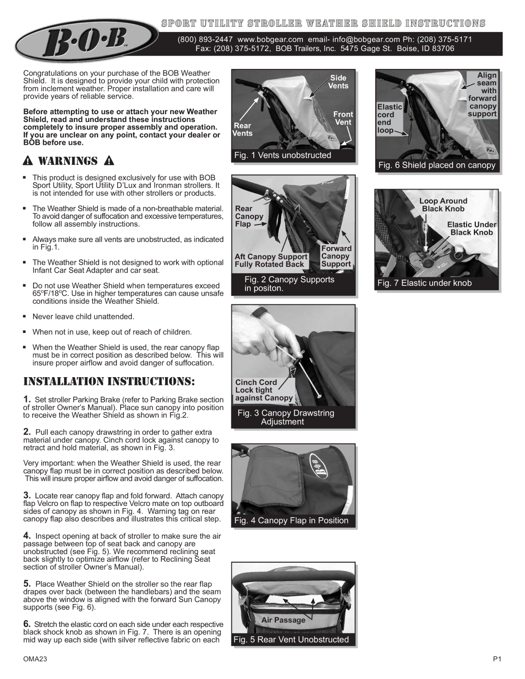 BOB OMA23 installation instructions Installation Instructions, Sport utility stroller Weather Shield instructions, Side 