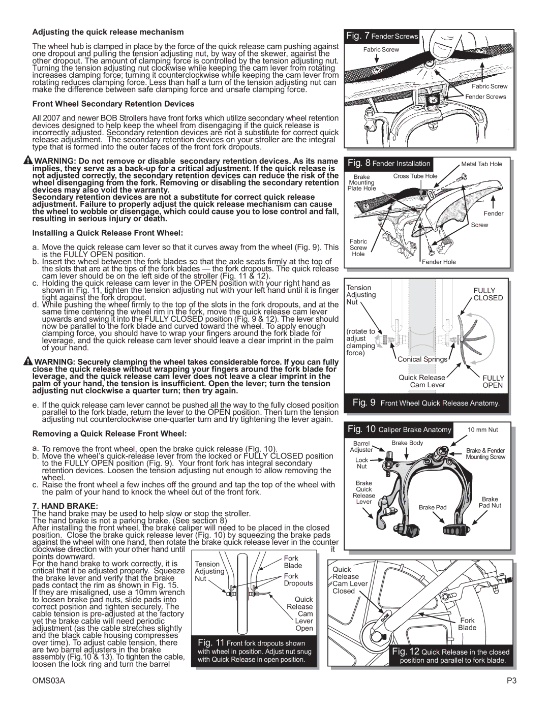 BOB OMS03A operating instructions Hand Brake 