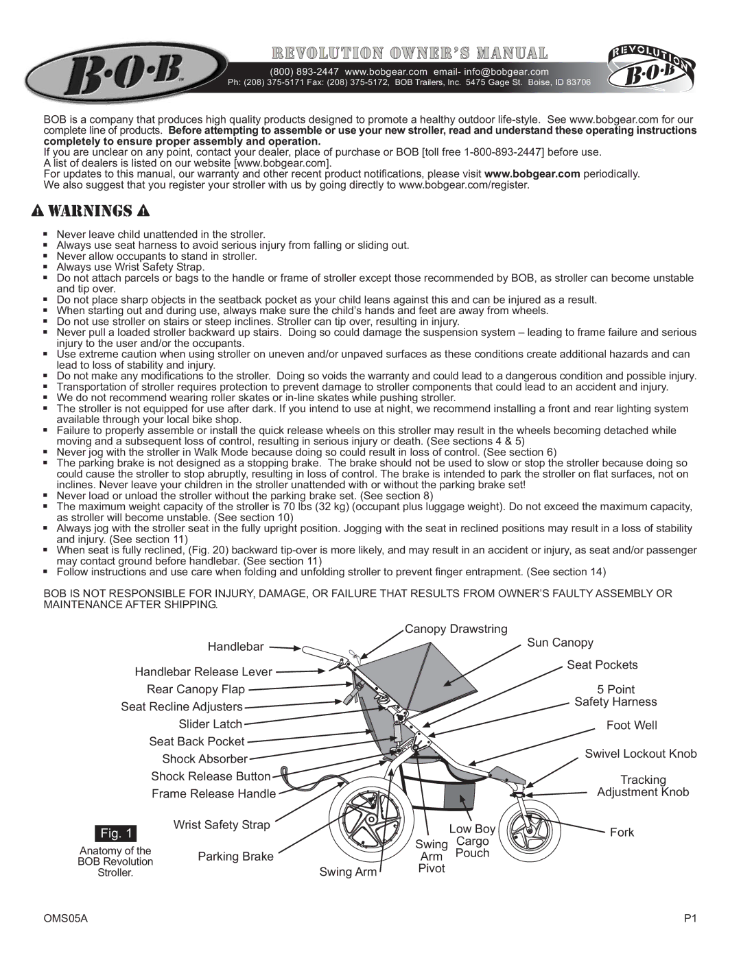 BOB OMS05A operating instructions Cargo Parking Brake Arm Pouch 