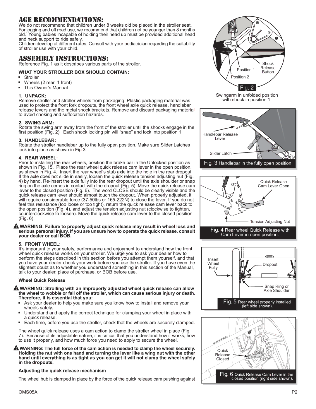 BOB OMS05A operating instructions AGE Recommendations, Assembly Instructions 