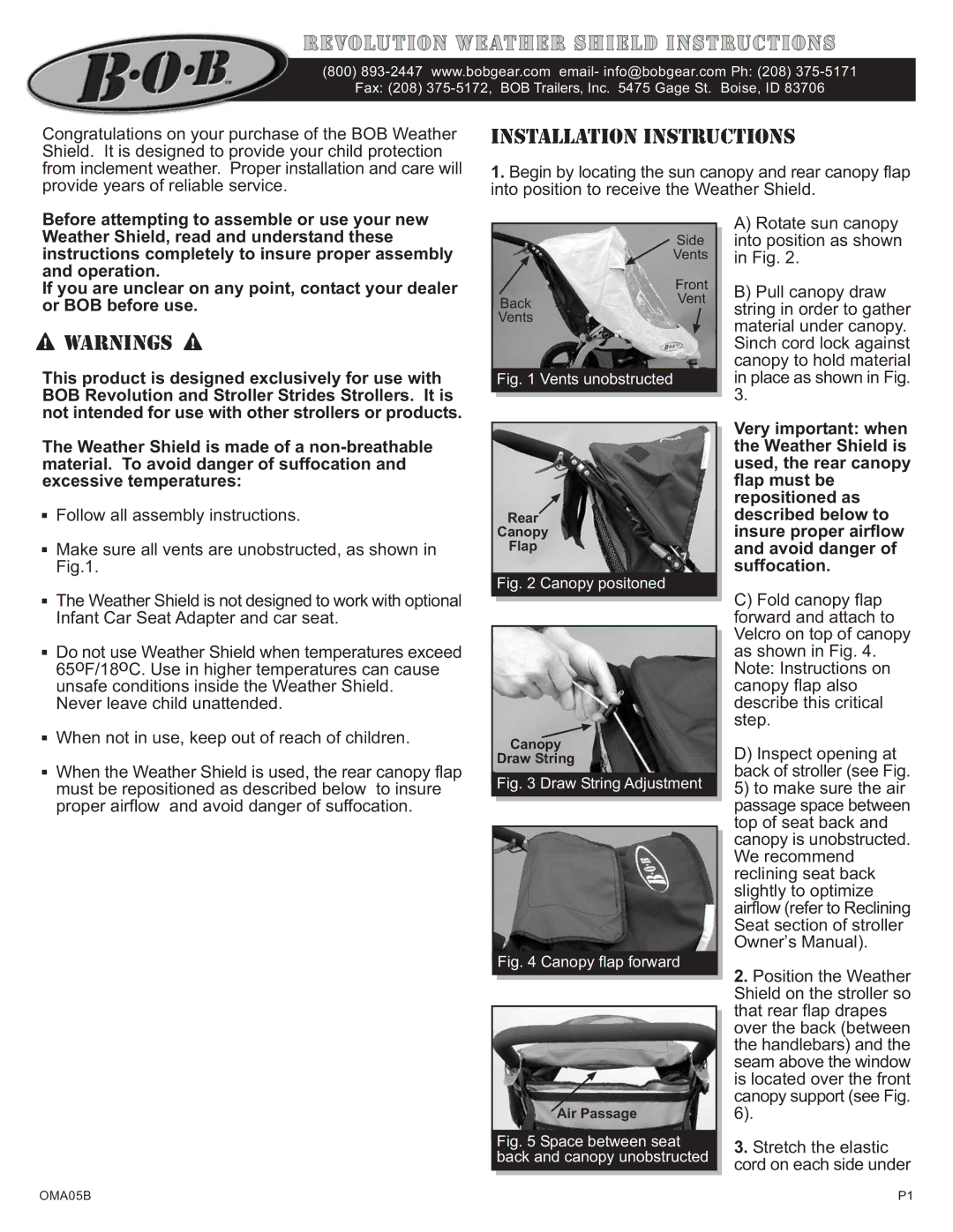 BOB installation instructions Revolution Weather Shield instructions, Installation Instructions 