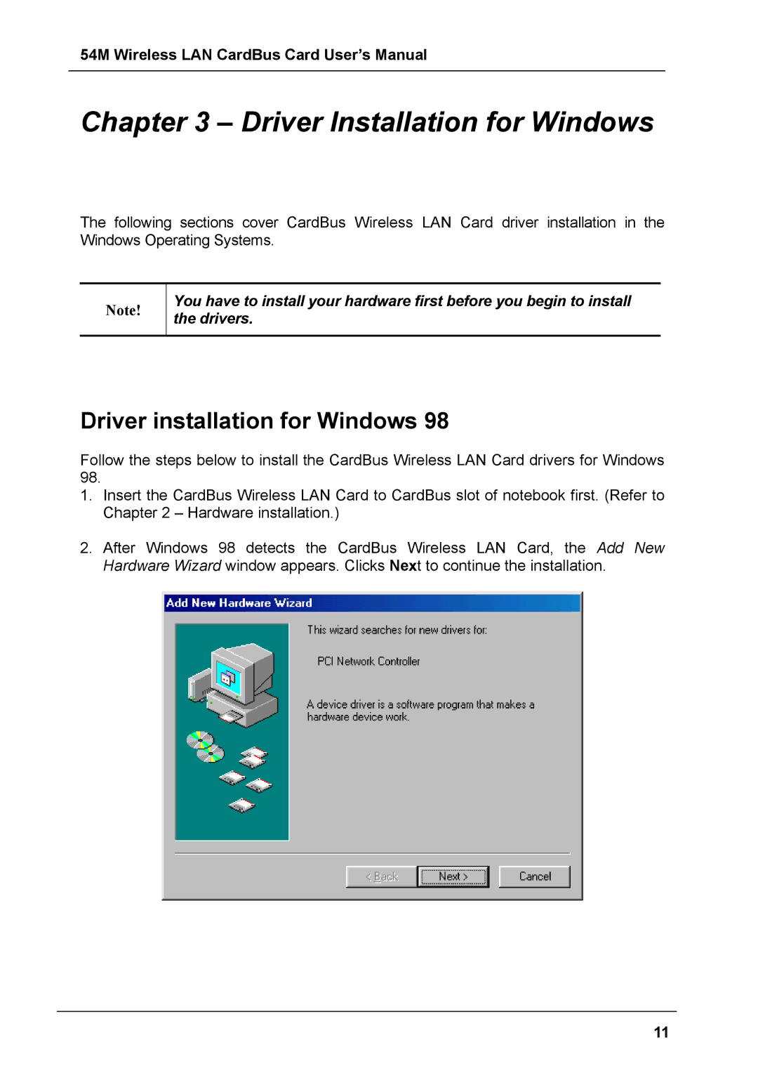 Boca Research 54M user manual Driver Installation for Windows, Driver installation for Windows 