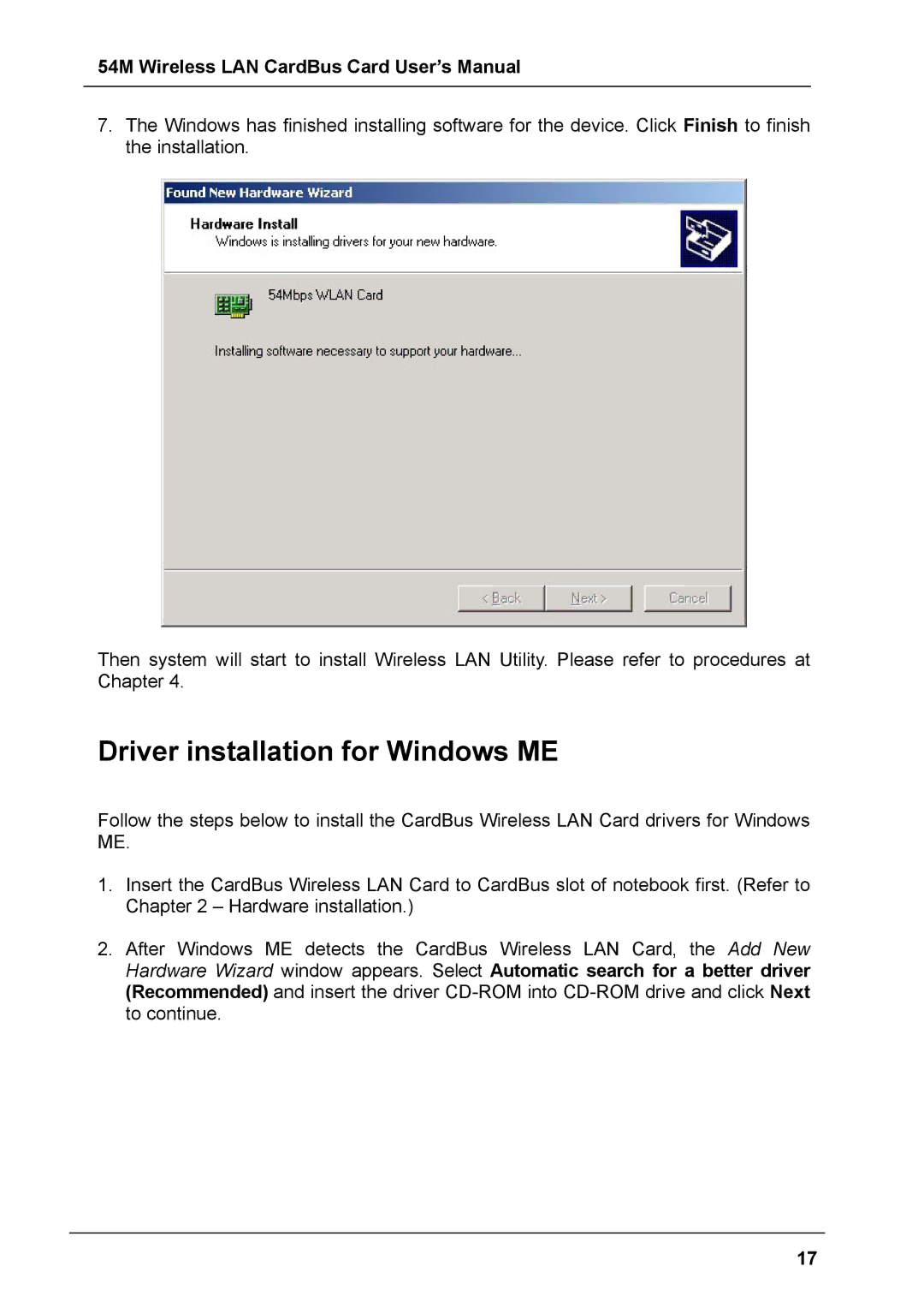 Boca Research 54M user manual Driver installation for Windows ME 