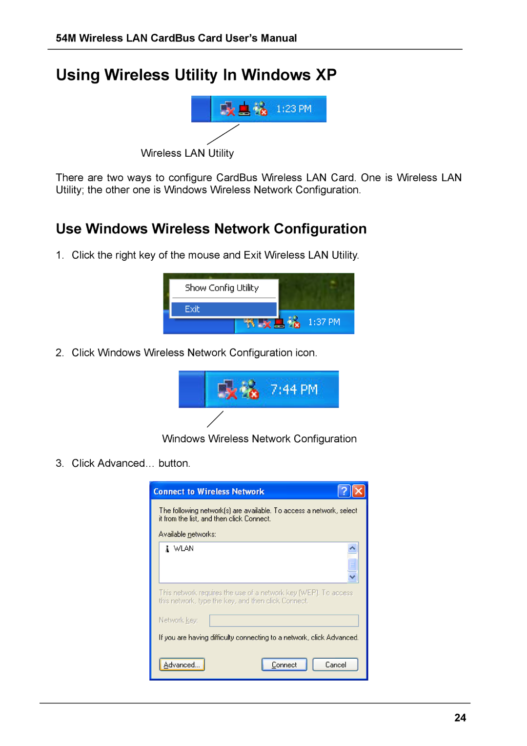 Boca Research 54M user manual Using Wireless Utility In Windows XP, Use Windows Wireless Network Configuration 