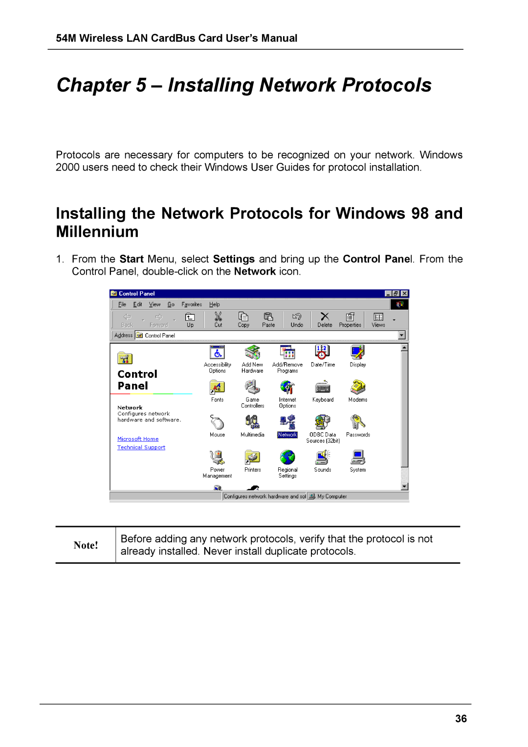 Boca Research 54M user manual Installing Network Protocols 