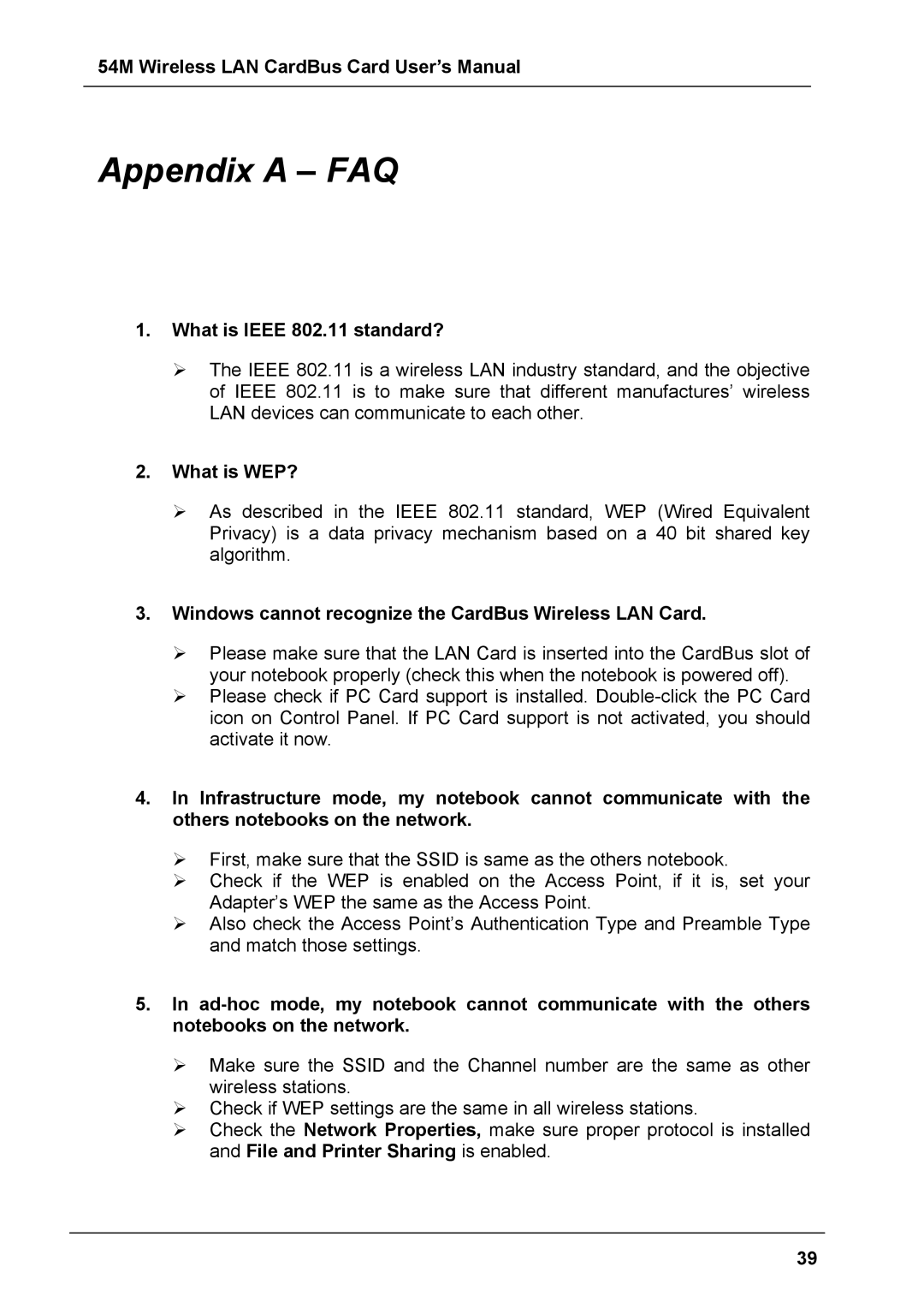 Boca Research 54M user manual Appendix a FAQ, What is Ieee 802.11 standard? 