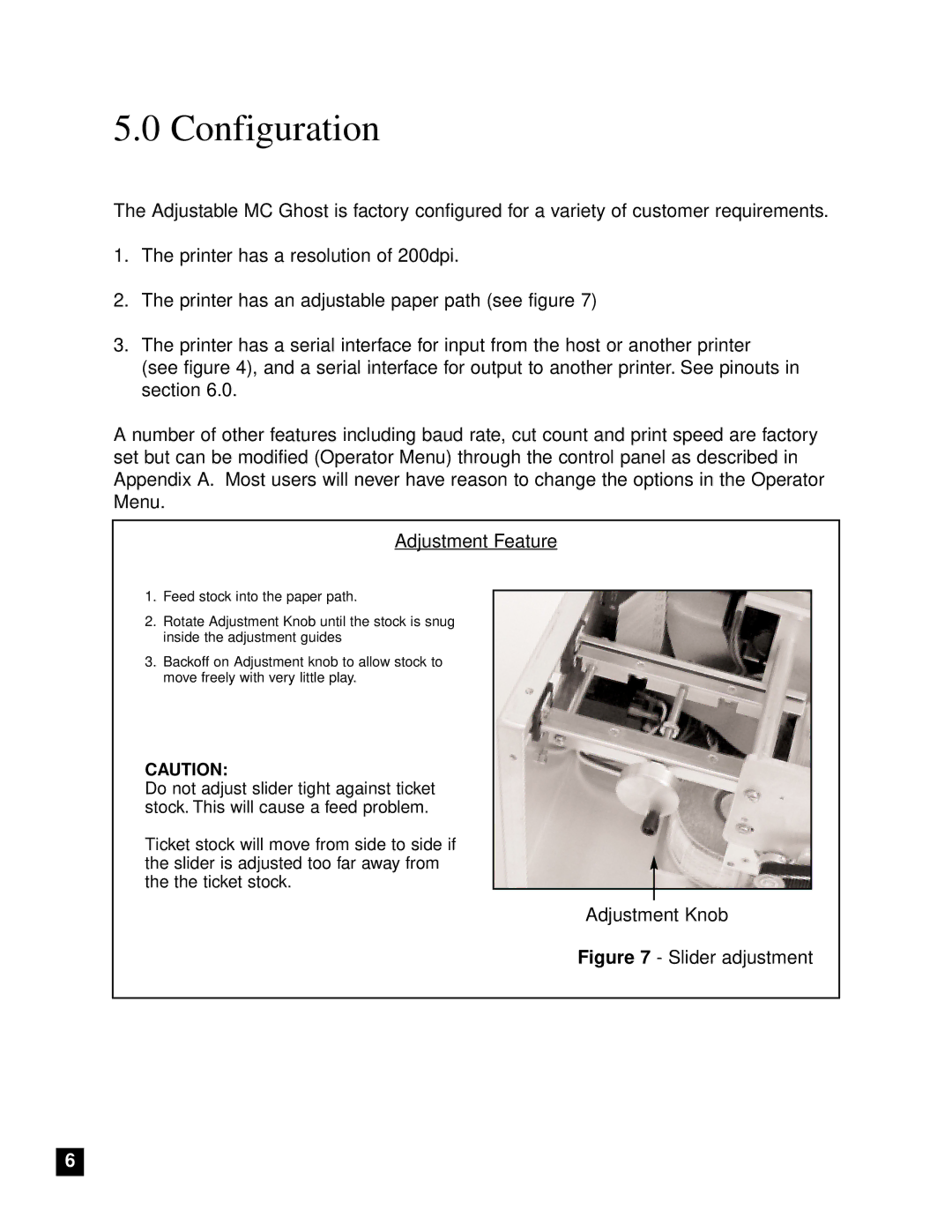 Boca Research Adjustable MC Ghost user manual Configuration, Slider adjustment 