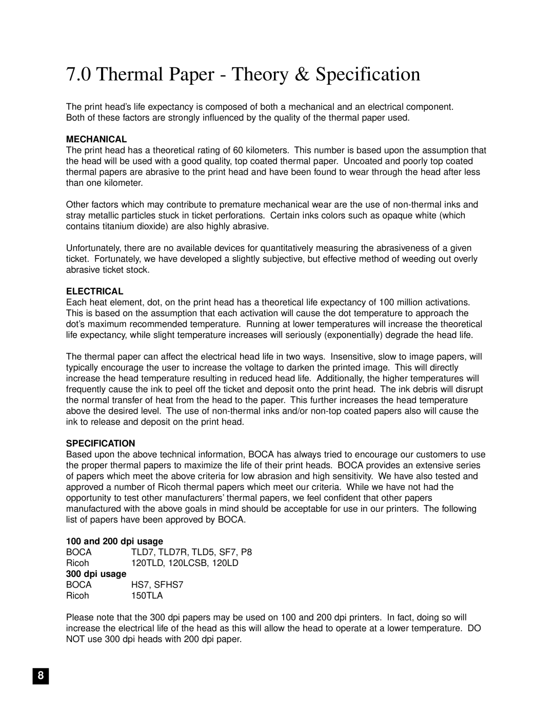 Boca Research Adjustable MC Ghost user manual Thermal Paper Theory & Specification 