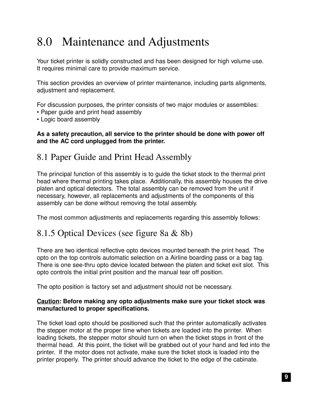 Boca Research Adjustable MC Ghost user manual Maintenance and Adjustments, Paper Guide and Print Head Assembly 