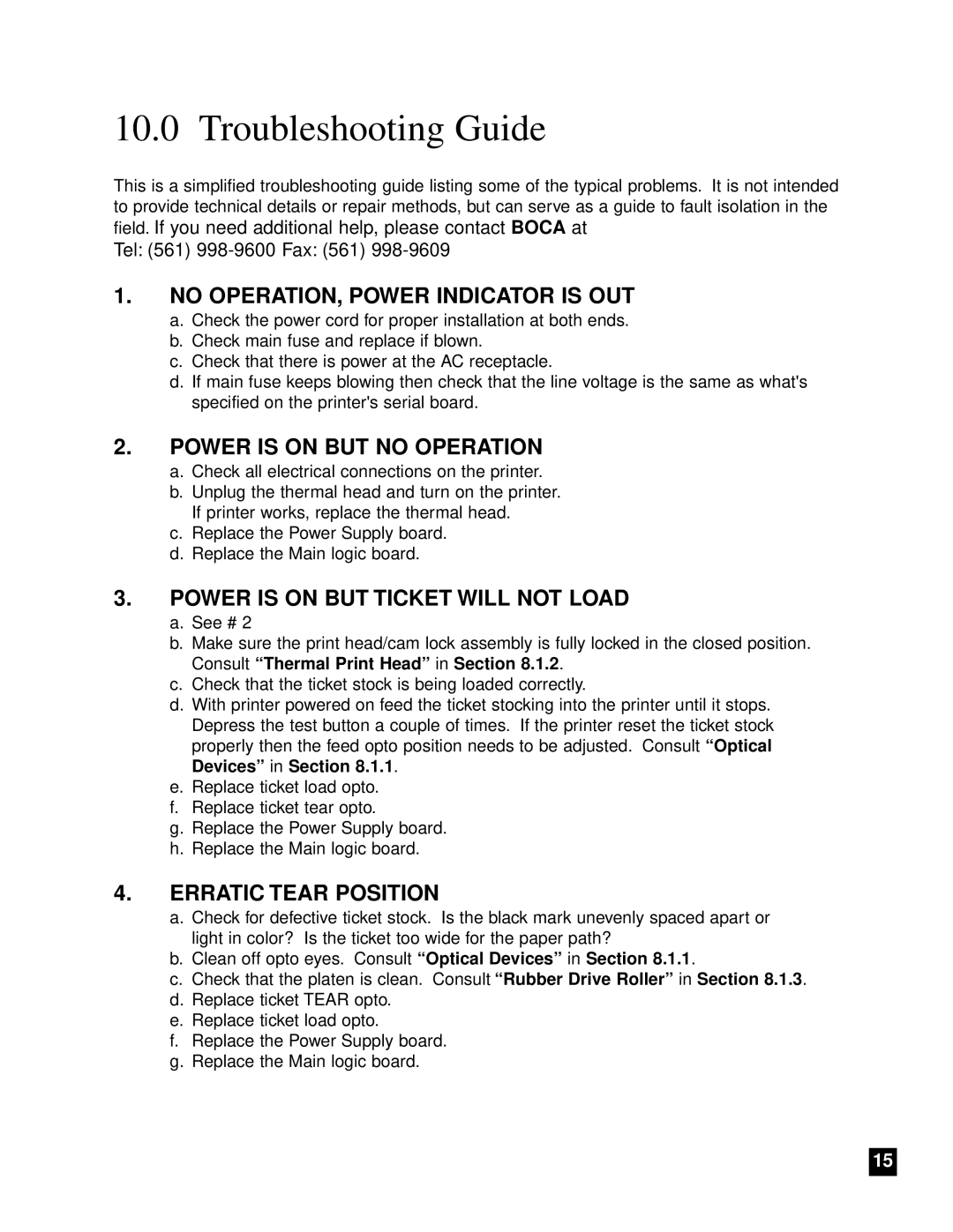 Boca Research Adjustable MC Ghost Troubleshooting Guide, No OPERATION, Power Indicator is OUT, Erratic Tear Position 