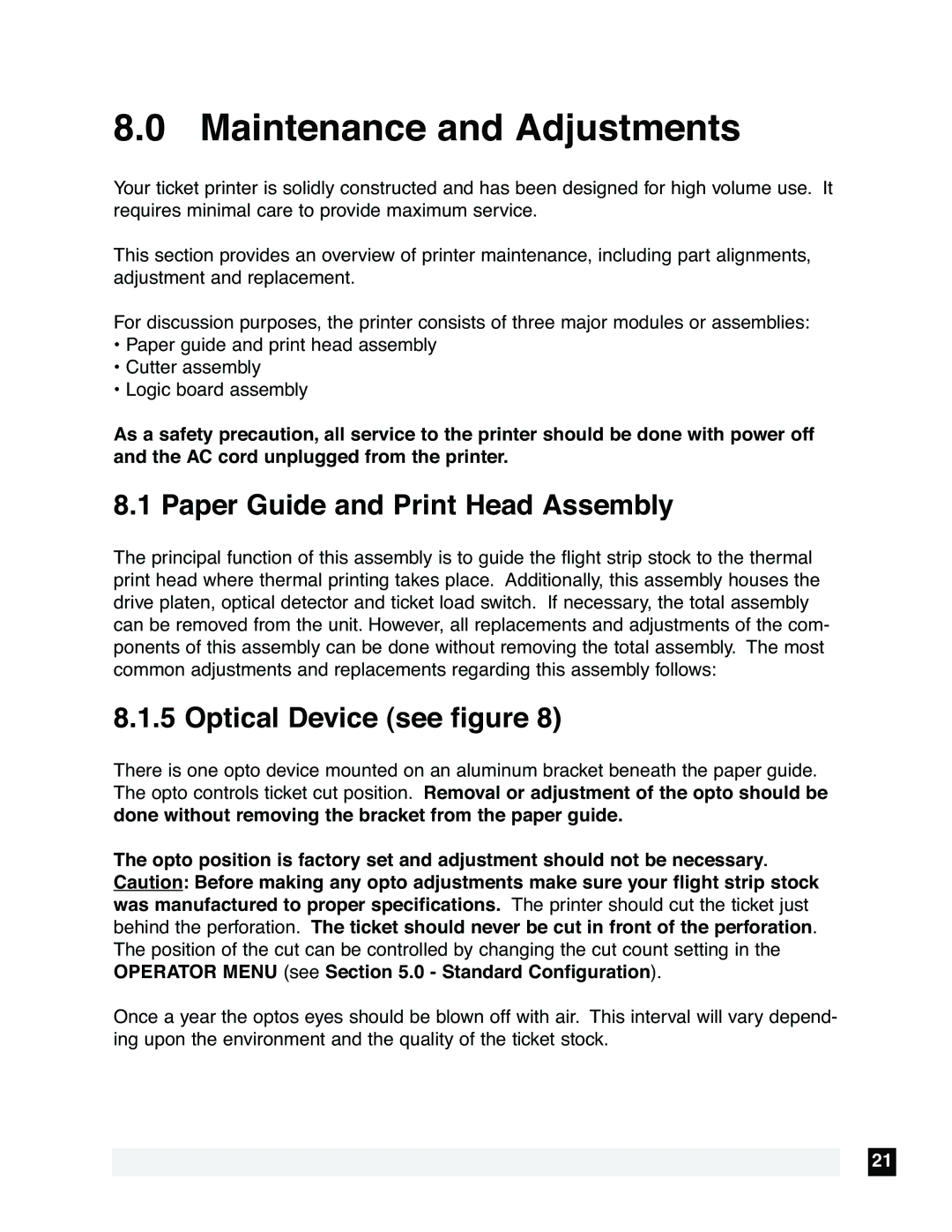 Boca Research FSP 42, FSP 46 Maintenance and Adjustments, Paper Guide and Print Head Assembly, Optical Device see figure 