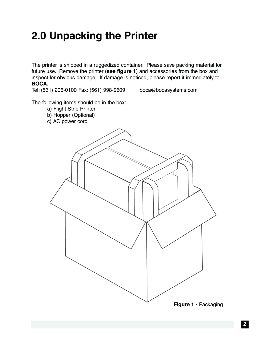 Boca Research FSP 44, FSP 46, FSP 42 technical manual Unpacking the Printer, Boca 