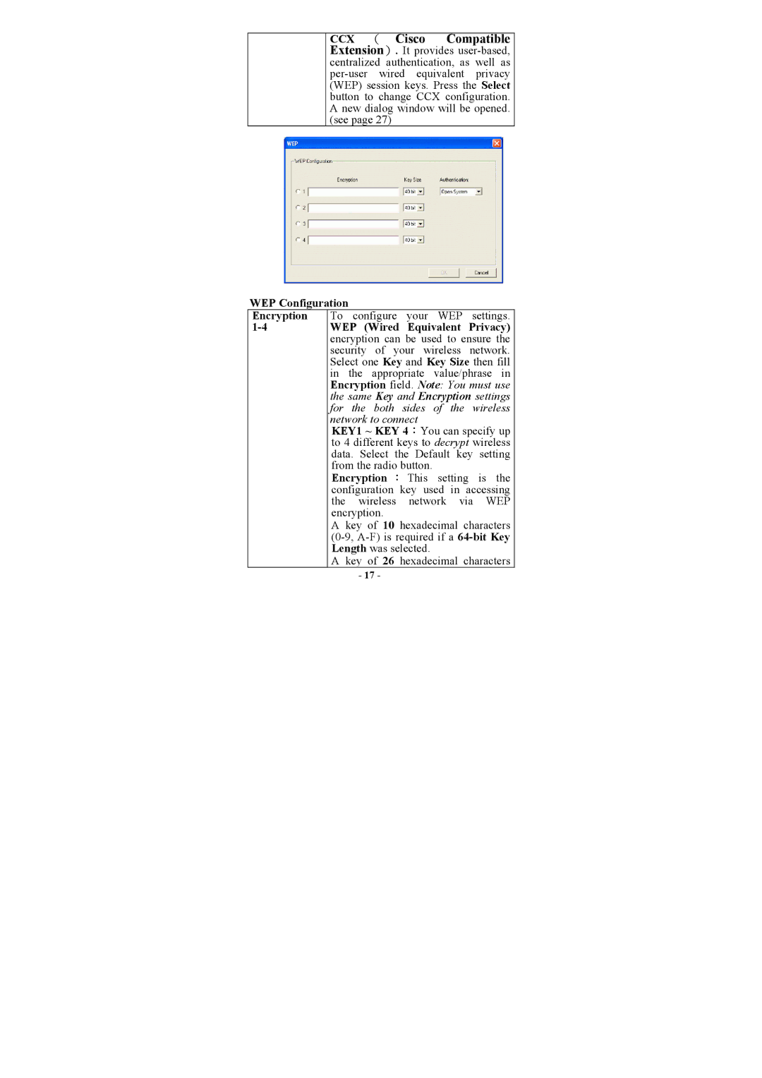 Boca Research M73-APO01-810 manual WEP Configuration Encryption, WEP Wired Equivalent Privacy 