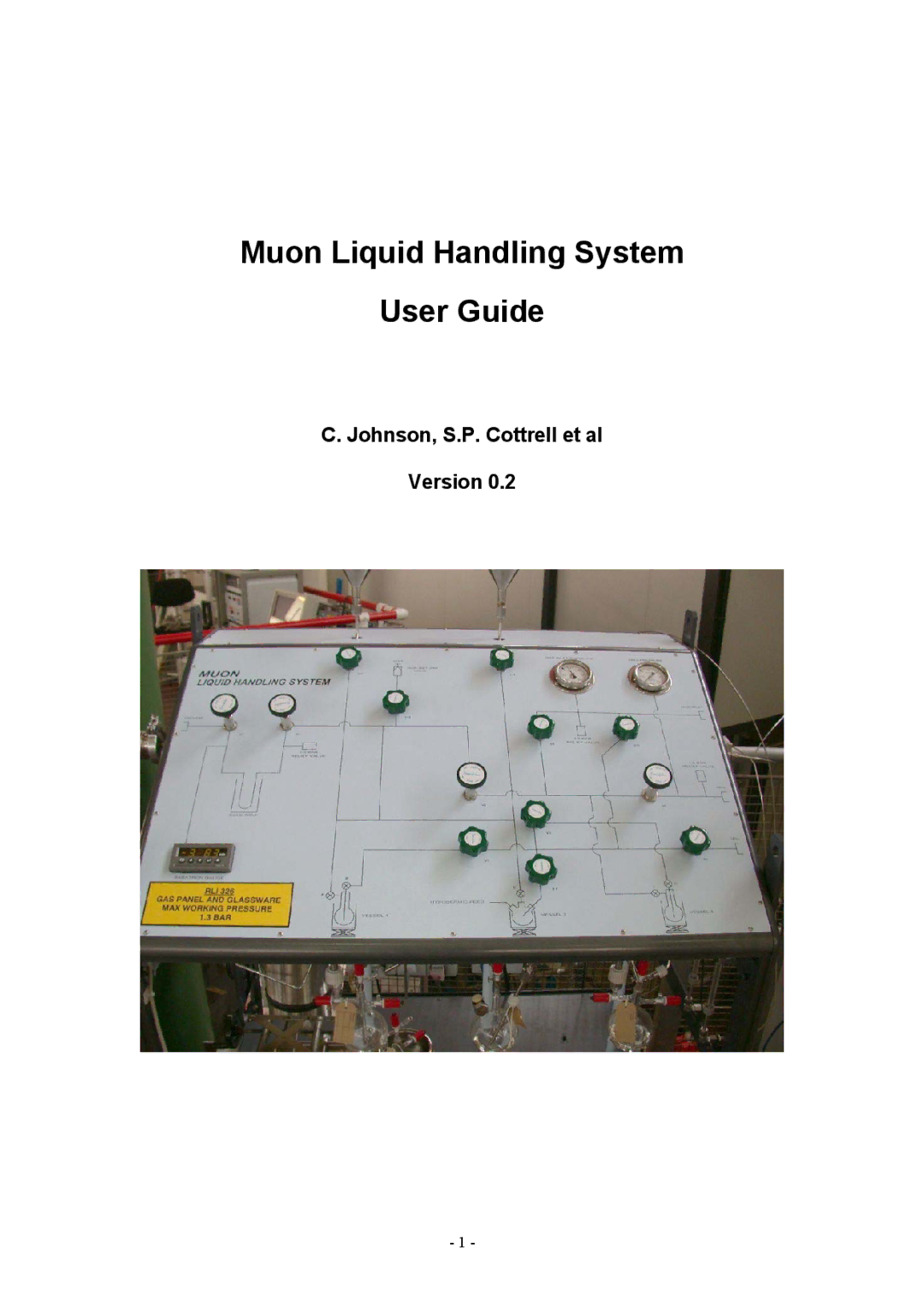 Boca Research None manual Muon Liquid Handling System User Guide, Johnson, S.P. Cottrell et al Version 