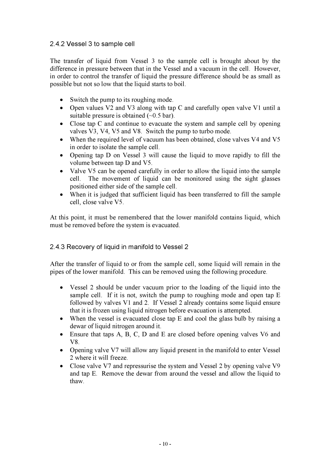 Boca Research None manual Vessel 3 to sample cell, Recovery of liquid in manifold to Vessel 